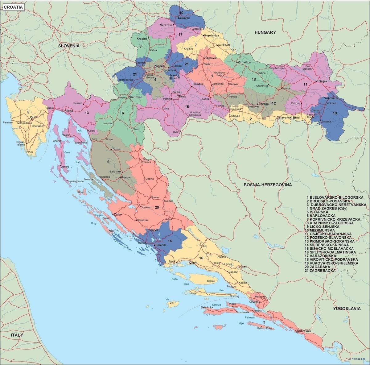 térkép horvátország politikai 
