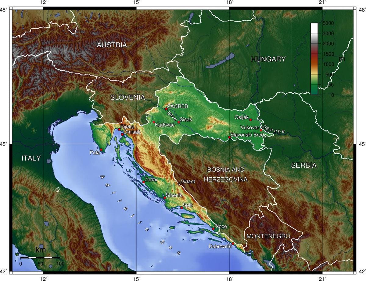 térkép horvátország topográfiai