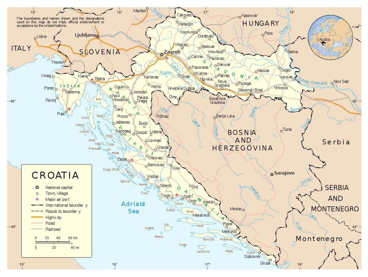 térkép horvátország városai