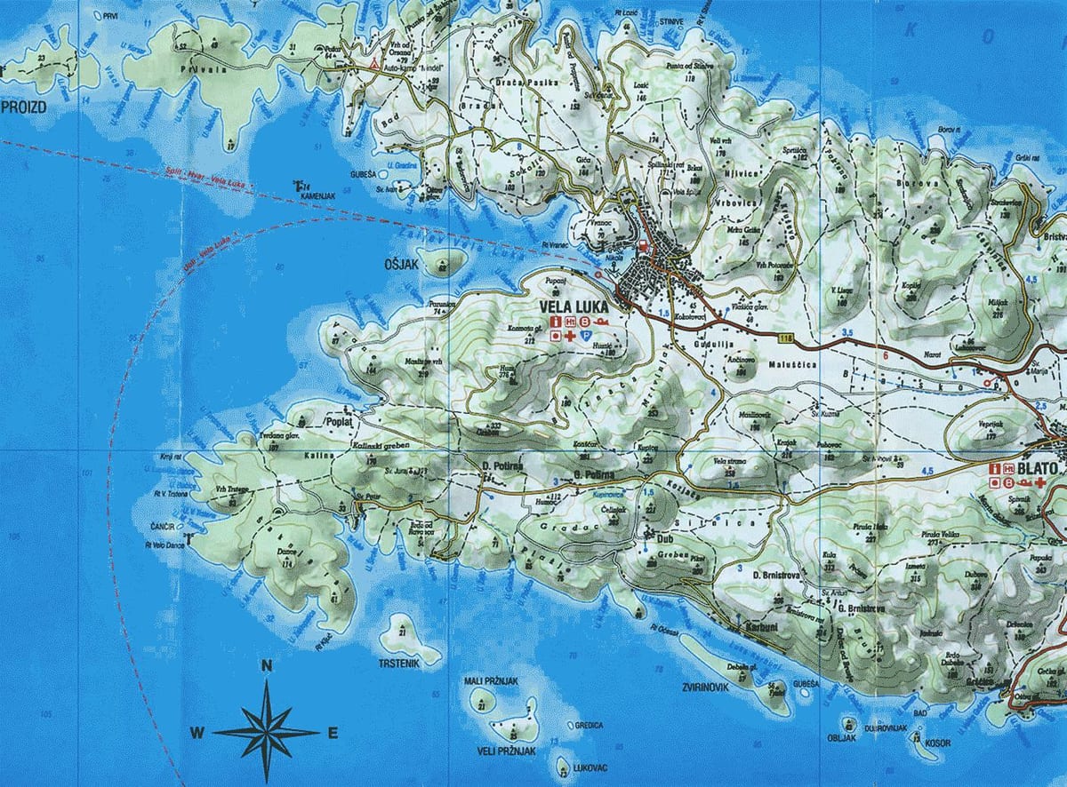 térkép korcula horvátország