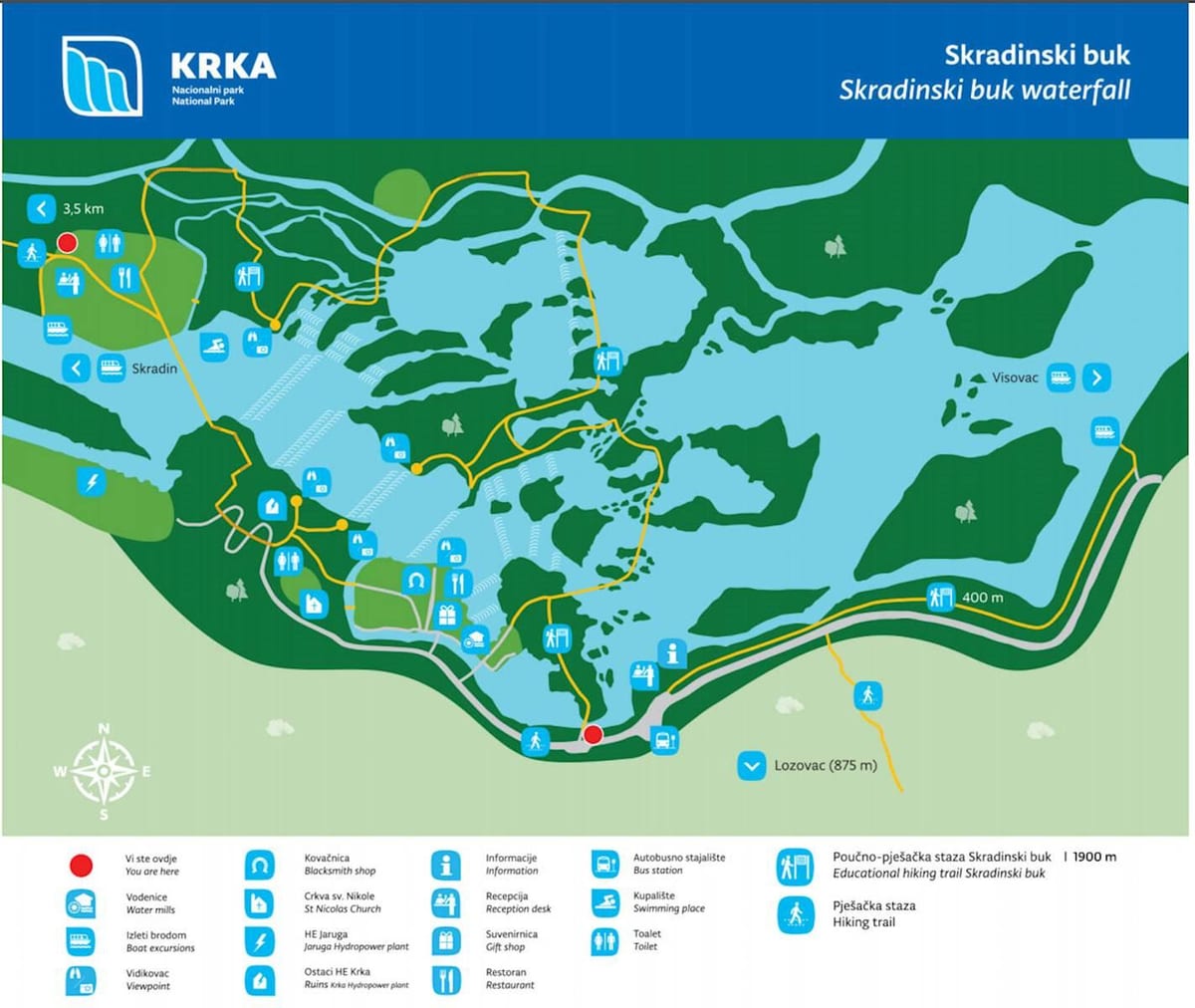 krka nemzeti park, horvátország térkép