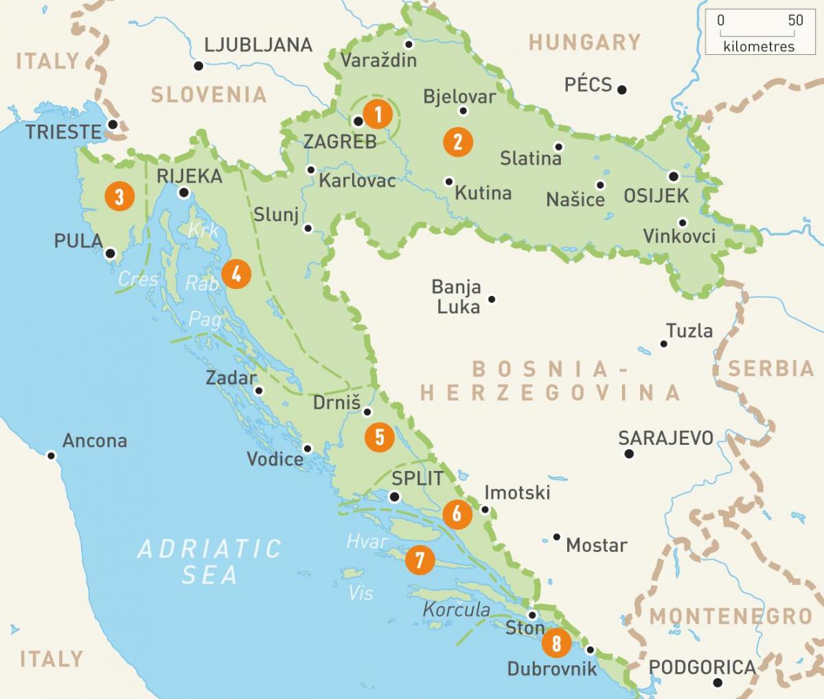 térkép horvátország-szigetek