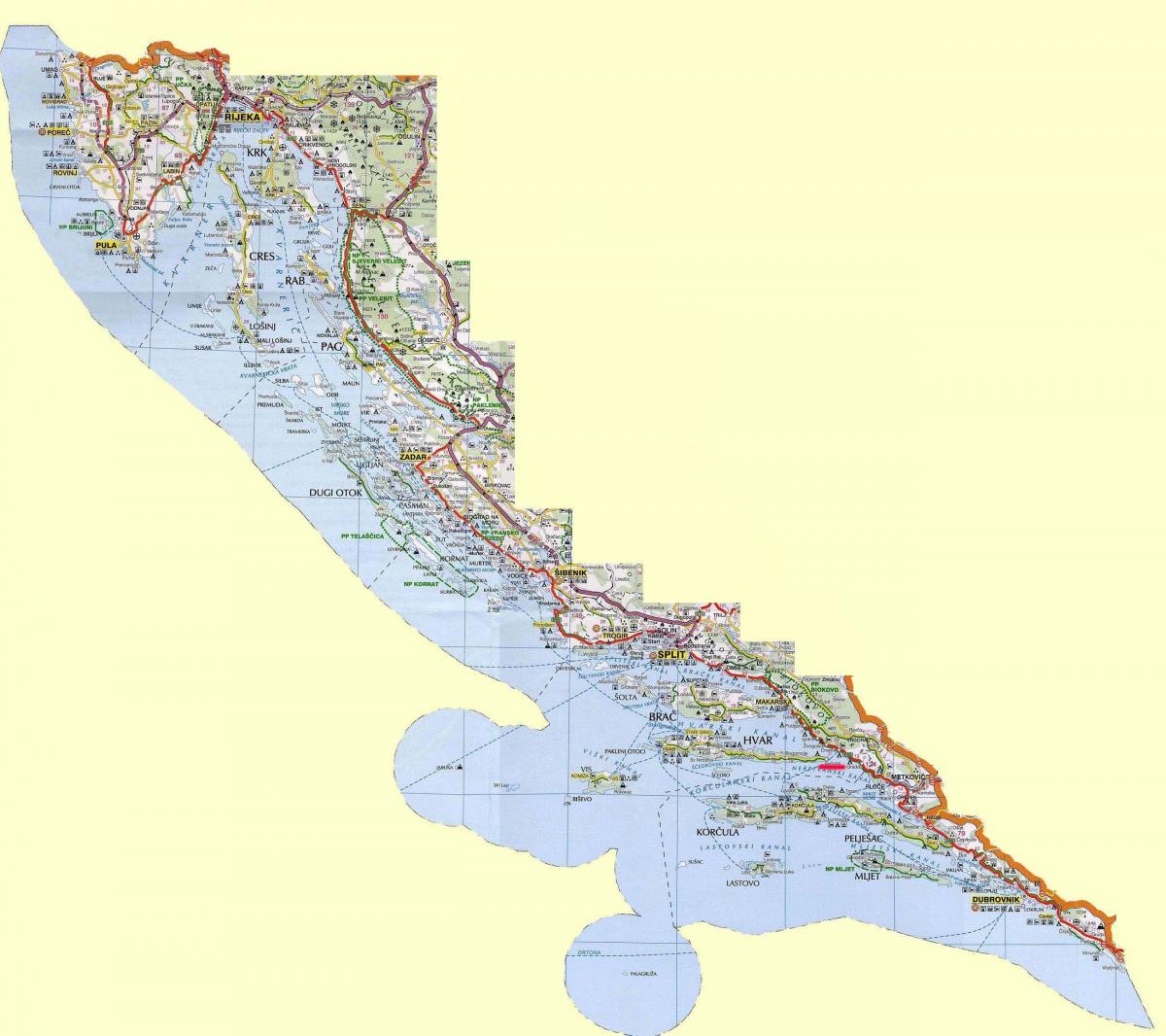 térkép horvát tengerpart, valamint szigetek